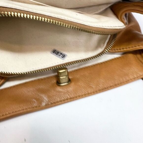 Margot Tote Bag Womens Tan Leather Turn Lock Front Double Handle - Picture 12 of 12